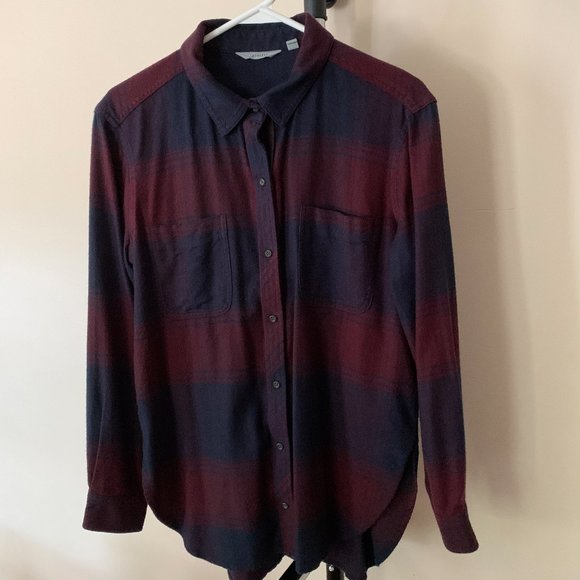 Athleta Burgundy and Black Plaid Button-Down Shirt - Picture 5 of 6